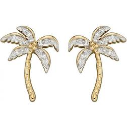 Elements 9ct Palm Tree Stud Diamond Earrings GE2400
