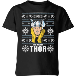 Marvel Kid's Thor Face Christmas T-shirt - Black
