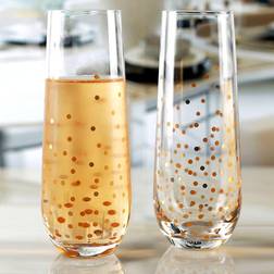 Circleware 77095/AM Set of 2 10.5oz Stemless Flute with Gold Confetti Decal Champagne Glass