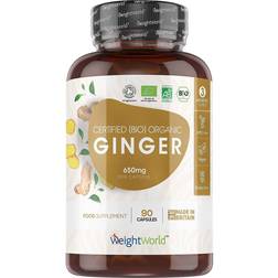 WeightWorld Organic Ginger 650mg. 90 Capsules Naturally Sourced Heart and Stomach Balancing Supplement 90 pcs