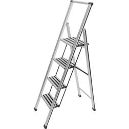 Cosatto WENKO 601013100 Aluminium design folding stepladder 4-step household ladder, Aluminium, 44 x 153 x 5.5 cm, Silver matt