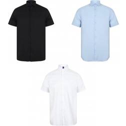Henbury Mens Short Sleeve Stretch Shirt (White)