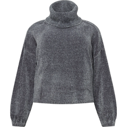 Urban Classics Women's Ladies Short Chenille Turtleneck Sweater Sweatshirt, Asphalt