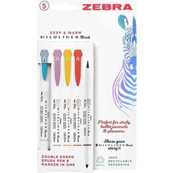 Zebra Mildliner Double Ended Brush Pen Assorted Deep and Warm Pack 5
