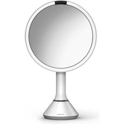 Simplehuman ST3054 20cm Sensor Mirror with Touch-Control Brightness, Light Up Makeup Magnifying Mirror, 5X Magnification, LED Tru-Lux Light, Dual Light Setting, Rechargeable, White Stainless Steel