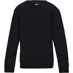 AWDis Kid's Plain Crew Neck Sweatshirt - Deep Black