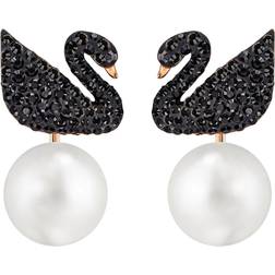 Swarovski Iconic Swan Pierced Earring - Rose Gold/Black/Pearls