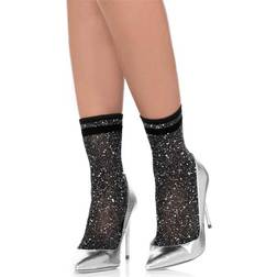 Leg Avenue Women's Lurex Shimmer anklets Socks, Black/Silver, One Size