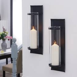 Danya B Metal Pillar Sconces with Glass Inserts Set of 2 Candlestick