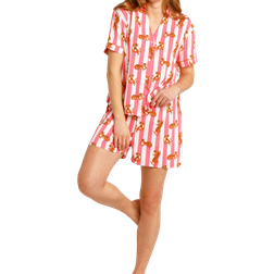 Chelsea Peers Chelsea Peers Stripe Short Pyjama Set - Pink/Orange