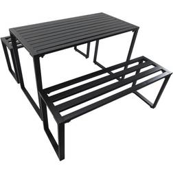OutSunny Metal Table W/Bench Set-Black