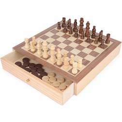 Toyrific Wooden Chess and Draughts 2-in-1 Game Board Set