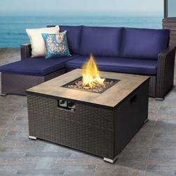 Teamson Home Square Rattan Outdoor Gas Fire Pit Table with Screen Black