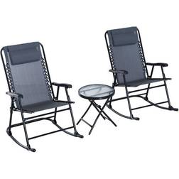 OutSunny 3 Pcs Outdoor Conversation Set w/ Rocking Chairs and Side Table Grey