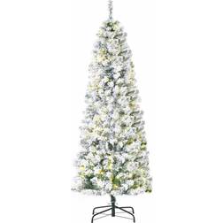 Homcom Prelit Artificial Snow Flocked with Warm LED Green&White Christmas Tree 180cm