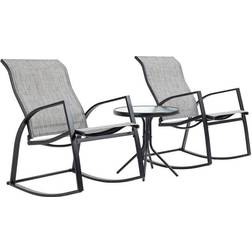 OutSunny 3 Pieces Outdoor Rocking Chairs Set w/ Tempered Glass Table for Garden