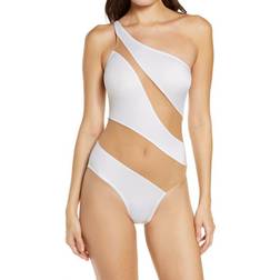Norma Kamali Mesh Insert One-Shoulder One-Piece Swimsuit