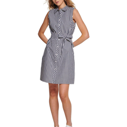 Tommy Hilfiger Women's Gingham-Print Belted Woven Dress - Sky Captain/Bright White