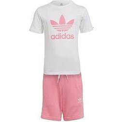 adidas Adicolor Shorts & Tee Set - White/Bliss Pink (HK2969)