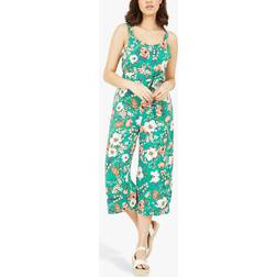 Yumi Floral Print Culotte Cropped Jumpsuit, Green/Multi