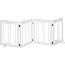 Pawhut 4 Panel Wooden Dog Barrier & Folding Fence W/ Support