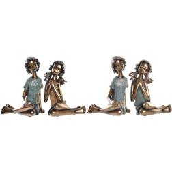 Dkd Home Decor ative Figure 2 Red Golden Turquoise Resin Boys Modern (17 x 13 x 22 cm) (2 Units) Figurine