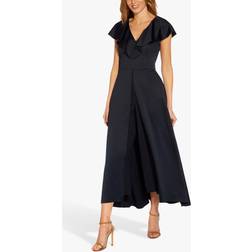 Adrianna Papell Satin Crepe Ruffled Cropped Jumpsuit In Dark
