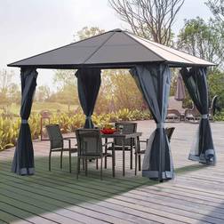 OutSunny 4 x 3(m) Polycarbonate Hardtop Gazebo with Aluminium Frame and Curtains