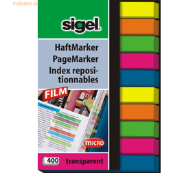Sigel PageMarker Sidemarkør 6 x 50 mm 400 ark transparent grøn, transparent pink, transparent blå, transparent gul, transparent orange