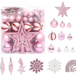vidaXL 65 Piece Christmas Bauble Set Pink/Red/White Christmas Tree Ornament