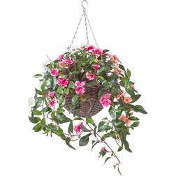 Homescapes White, Orange and Pink Impatiens Hanging Basket, 85 cm Basket