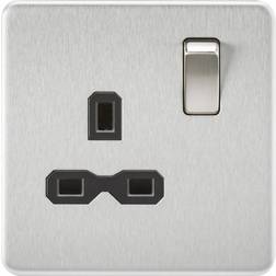 Knightsbridge Screwless 13A 1G dp switched Socket Brushed Chrome with black insert