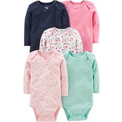 Carter's Baby Girl's Long-Sleeve Bodysuit pack-5 - Pink/Navy/Mint Green Floral