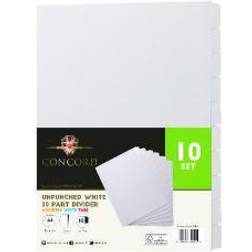 Concord 10-Part Presentation Divider Unpunched A4 White (10 Pack)