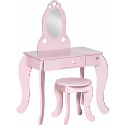 Homcom Kids Vanity Table & Stool Girls Dressing Set Make Up Desk with Mirror