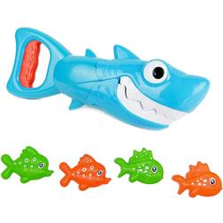 INvench Shark Grabber Baby Bath Toys 2021 Upgraded Blue Shark with Teeth Biting Action Include 4 Toy Fish Bath Toys for Boys