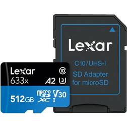 LEXAR High Performance microSDXC Class 10 UHS-I U3 V30 A2 100/70MB/s 512GB +SD Adapter (633x)
