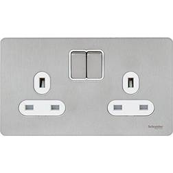 Schneider Electric USFP 13A Double Pole 2G Switched Socket White Insert Stainless Steel GU3420DWSS