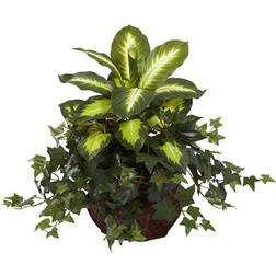 Nearly Natural Dieffenbachia & Ivy In Planter Figurine