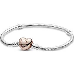 Pandora Moments Heart Clasp Snake Chain Bracelet - Rose Gold/Silver