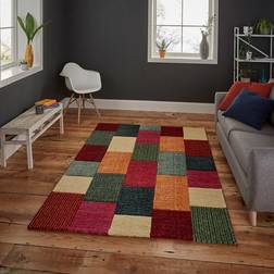 Think Rugs Brooklyn 21830 Hand Carved Pink, Orange, Yellow, Grey, Red, Green
