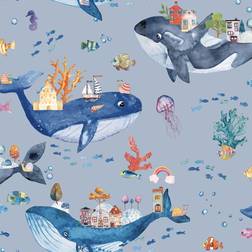 Holden Decor Whale Town Blue Wallpaper