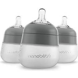 Nanobébé 3-Pack Silicone Baby Bottle 150ml, Baby Bottles and Teats, Grey