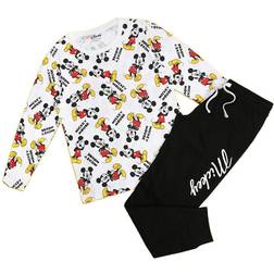 Disney Womens/Ladies Mickey Forever Long Pyjama Set (White/Black/Yellow)