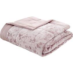 Catherine Lansfield Crushed Velvet Blush Bedspread Pink, White
