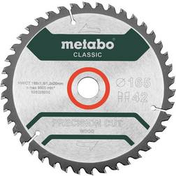 Metabo Precision cut Wood Classic 165X20 Z42 WZ 5° 628027000 Carbide metal circular saw blade 165 x 20 x 1.2 mm Number of cogs: 42 1 pc(s)