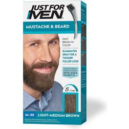 Just For Men Mustache & Beard, Beard Coloring Gray Hair with Brush Included Color: Light-Medium Brown, M-30