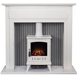 Adam Fires & Fireplaces Adam Florence Stove Fireplace In Pure White With Aviemore Electric Stove In White Enamel, 48 Inch