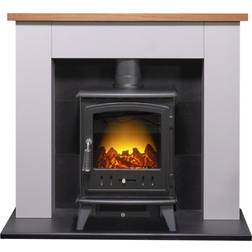 Adam Chester Stove Suite in Pure White with Aviemore Electric Stove in Black, 39 Inch