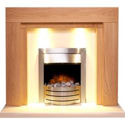 Adam Beaumont Fireplace in Oak & Cream with Comet Electric Fire in Brushed Steel, 48 Inch